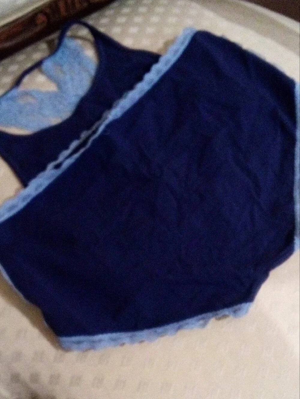 Adore Me Navy Bralette & Light Blue Lace Trim Brief Set